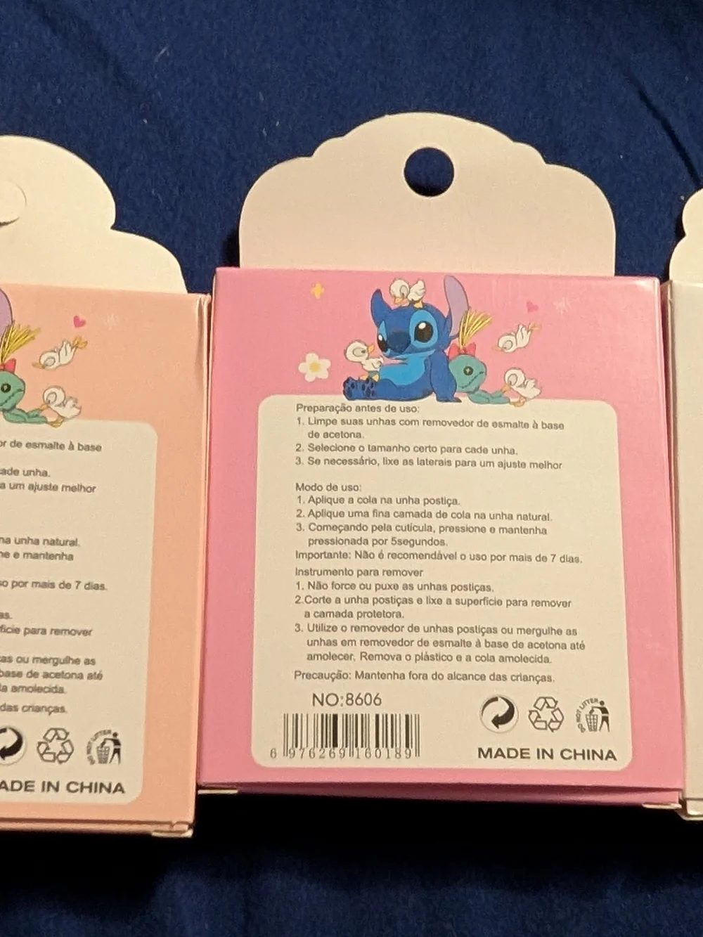 3 Cute Pink & Blue Kids Nail Set with Stitch Character